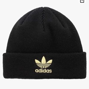 Adidas Trefoil Beanie black knit with Gold one size unisex NWOT